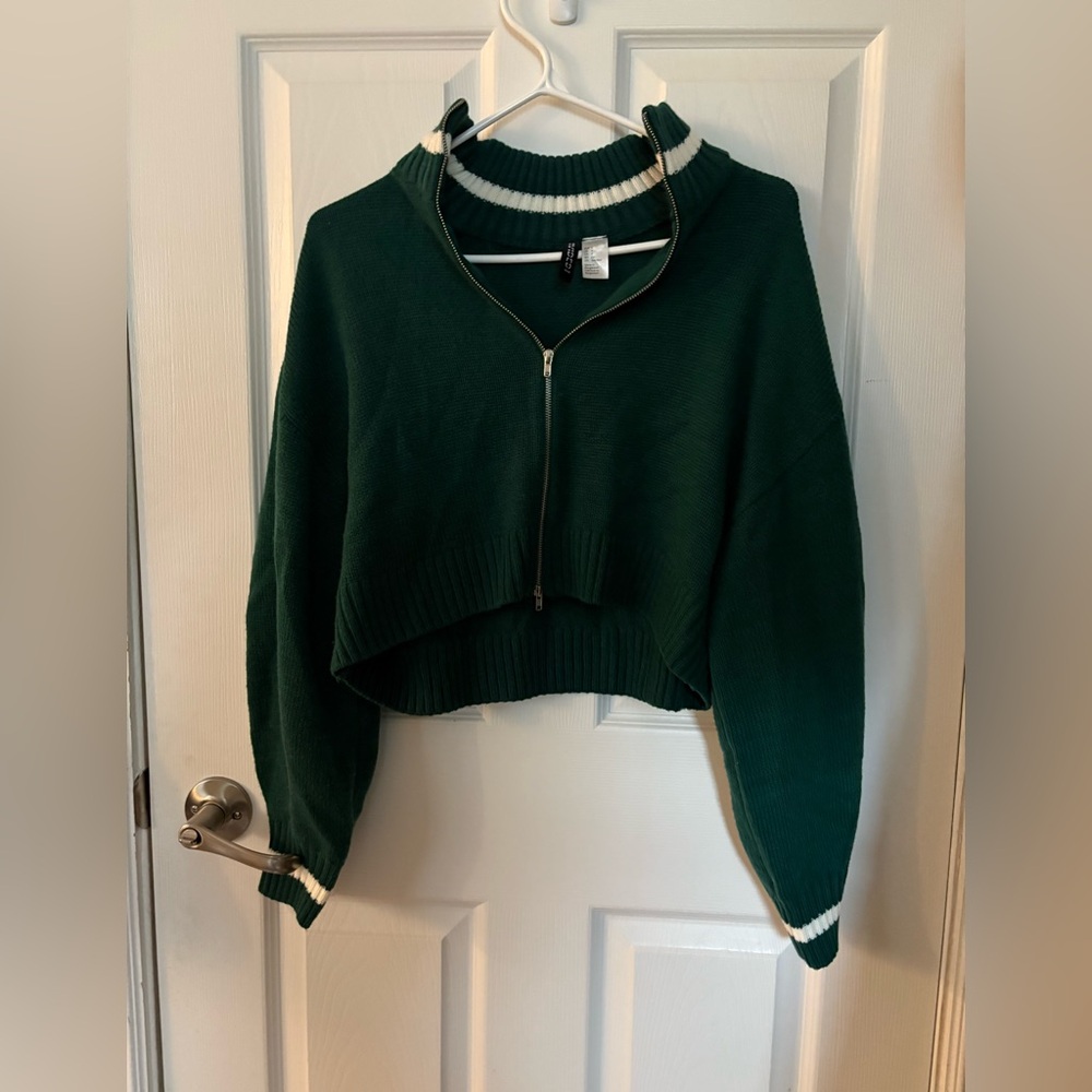 S H&M Divided Green Zip Sweater